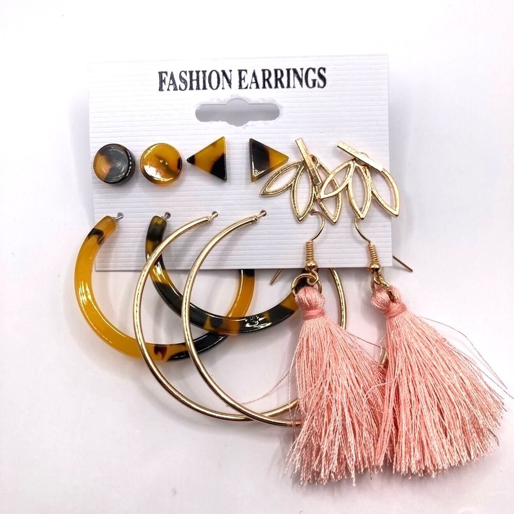 6 pairs of stud dangle hoop earrings